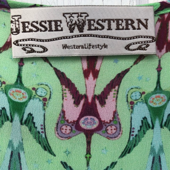 Jessie Western Silk Wrap Dress M Swallow Ruffle - Picture 6 of 15